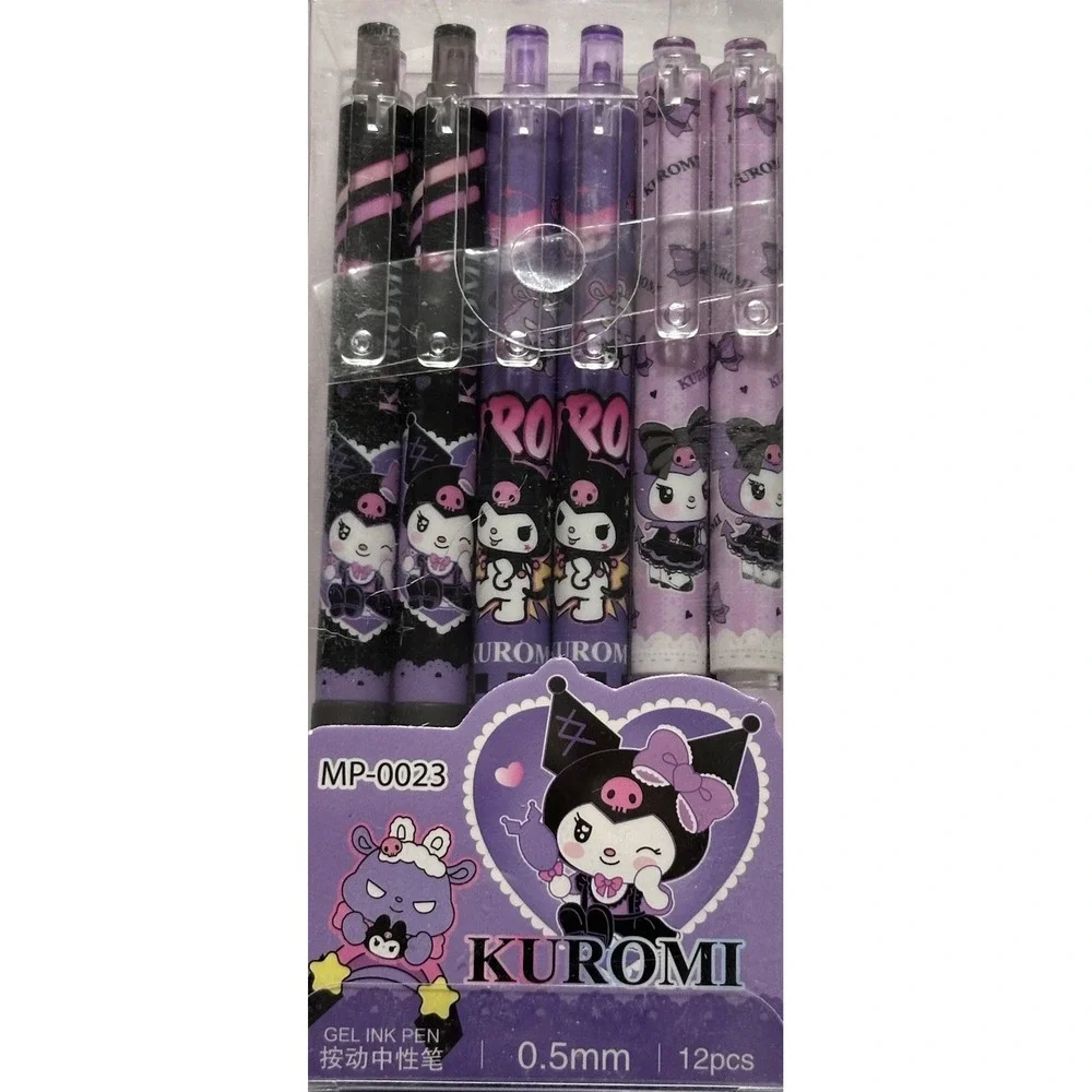 SANRIO KUROMI  12 piece set of erasable gel pens .5 mm tip black
